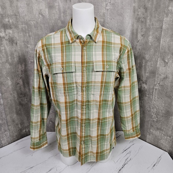 prAna Mens XL Green Orange Plaid Glover Park Waffle Knit Lined‎ Flannel Shacket - Picture 1 of 10